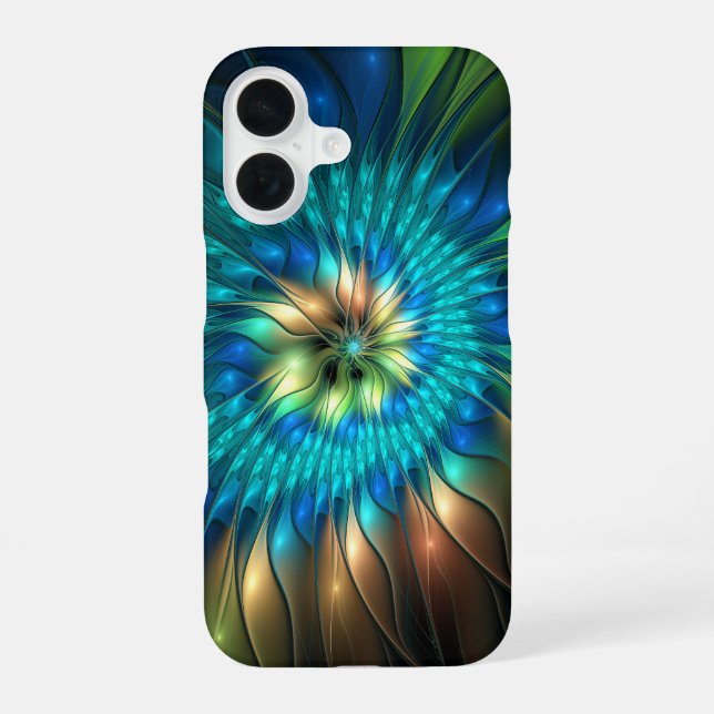 Luminous Fantasy Flower, Colorful Abstract Fractal iPhone Case (Back)
