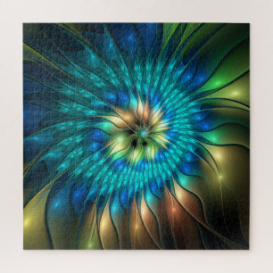 Luminous Fantasy Flower, Colorful Abstract Fractal Jigsaw Puzzle