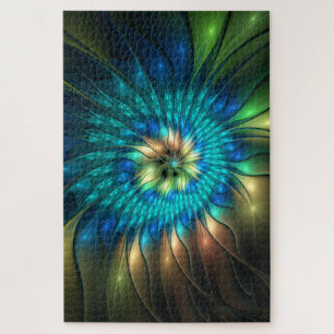 Luminous Fantasy Flower, Colorful Abstract Fractal Jigsaw Puzzle