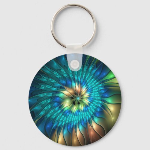 Luminous Fantasy Flower Colorful Abstract Fractal Keychain