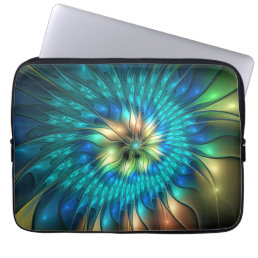 Luminous Fantasy Flower, Colorful Abstract Fractal Laptop Sleeve