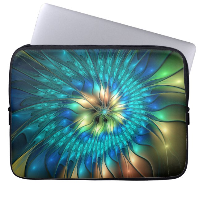 Luminous Fantasy Flower, Colorful Abstract Fractal Laptop Sleeve (Front)