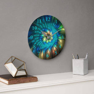 Luminous Fantasy Flower, Colorful Abstract Fractal Large Clock
