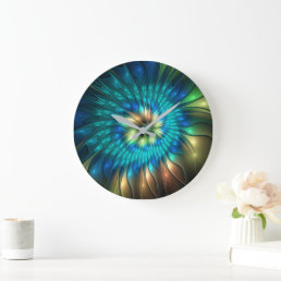 Luminous Fantasy Flower, Colorful Abstract Fractal Large Clock