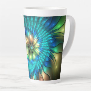 Luminous Fantasy Flower, Colorful Abstract Fractal Latte Mug