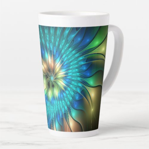 Luminous Fantasy Flower Colorful Abstract Fractal Latte Mug
