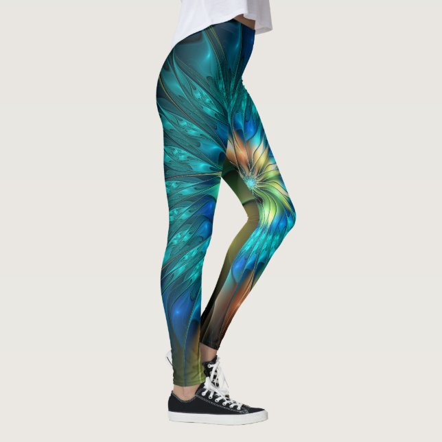 Luminous Fantasy Flower, Colorful Abstract Fractal Leggings (Right)