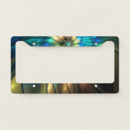 Luminous Fantasy Flower, Colorful Abstract Fractal License Plate Frame