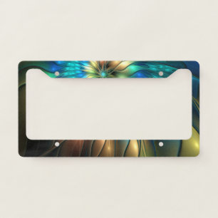 Luminous Fantasy Flower, Colorful Abstract Fractal License Plate Frame