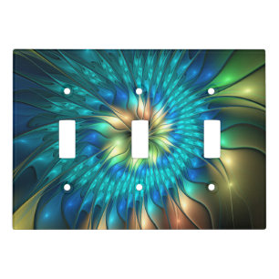 Luminous Fantasy Flower, Colorful Abstract Fractal Light Switch Cover