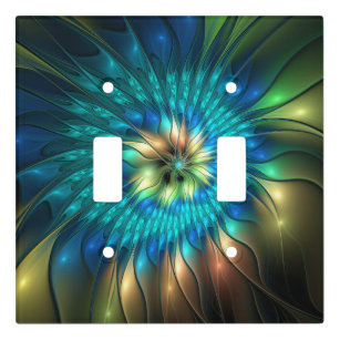 Luminous Fantasy Flower, Colorful Abstract Fractal Light Switch Cover