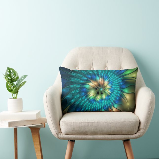 Luminous Fantasy Flower, Colorful Abstract Fractal Lumbar Pillow (Chair)