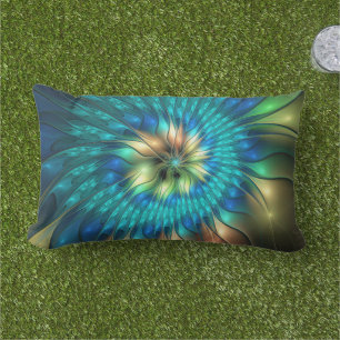 Luminous Fantasy Flower, Colorful Abstract Fractal Lumbar Pillow