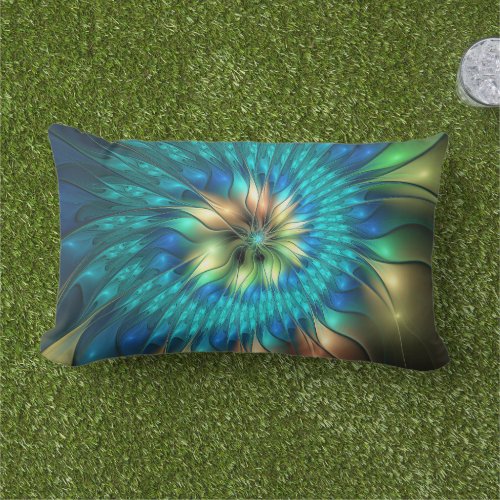 Luminous Fantasy Flower Colorful Abstract Fractal Lumbar Pillow