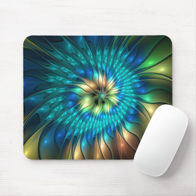 Luminous Fantasy Flower, Colorful Abstract Fractal Mouse Pad (With Mouse)