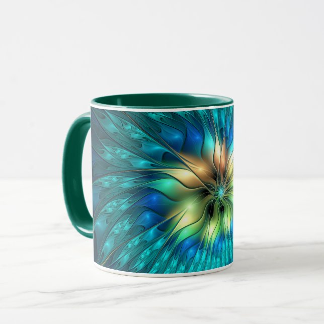 Luminous Fantasy Flower, Colorful Abstract Fractal Mug (Front Left)