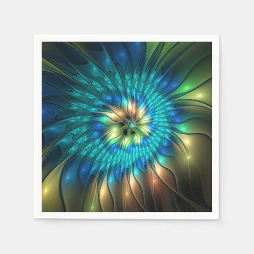 Luminous Fantasy Flower Colorful Abstract Fractal Napkins