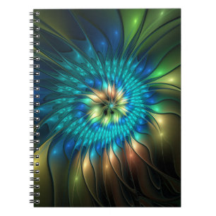 Luminous Fantasy Flower, Colorful Abstract Fractal Notebook