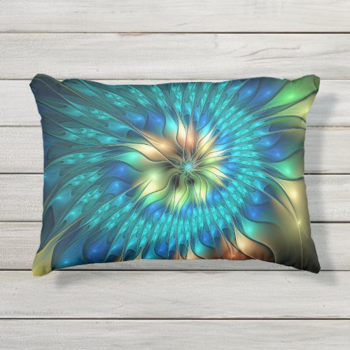 Luminous Fantasy Flower Colorful Abstract Fractal Outdoor Pillow