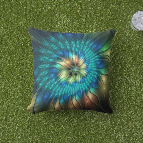 Luminous Fantasy Flower Colorful Abstract Fractal Outdoor Pillow