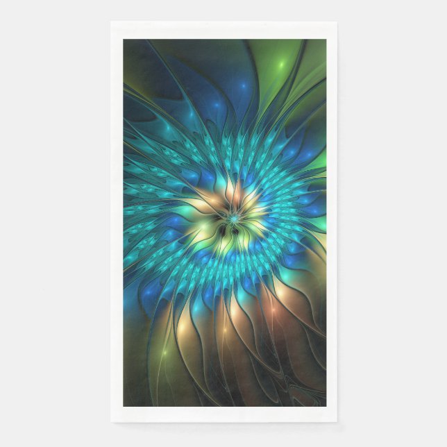 Luminous Fantasy Flower, Colorful Abstract Fractal Paper Guest Towels (Front)