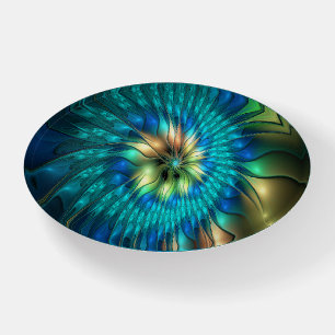 Luminous Fantasy Flower, Colorful Abstract Fractal Paperweight