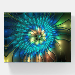 Luminous Fantasy Flower, Colorful Abstract Fractal Paperweight