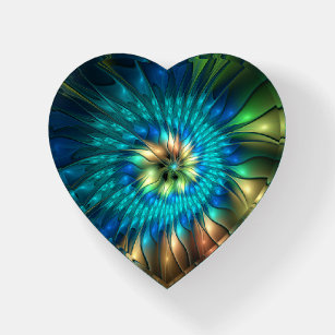Luminous Fantasy Flower, Colorful Abstract Fractal Paperweight