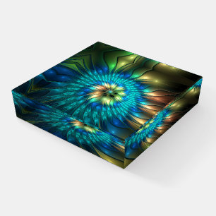 Luminous Fantasy Flower, Colorful Abstract Fractal Paperweight
