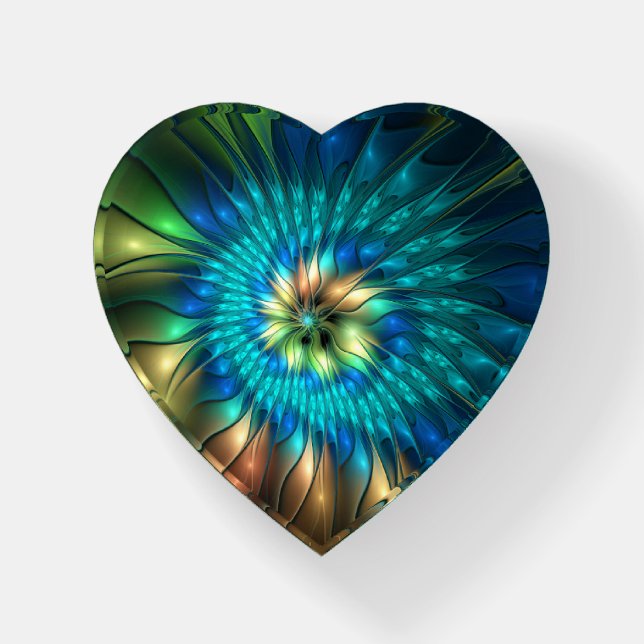 Luminous Fantasy Flower, Colorful Abstract Fractal Paperweight (Front)