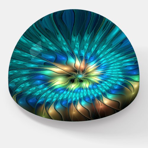 Luminous Fantasy Flower Colorful Abstract Fractal Paperweight