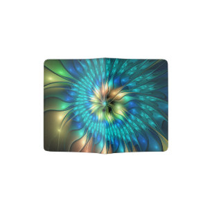 Luminous Fantasy Flower, Colorful Abstract Fractal Passport Holder