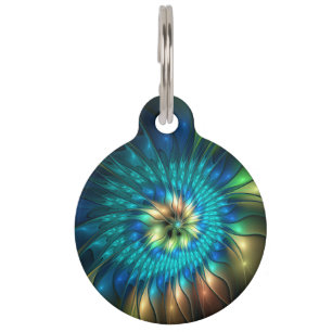 Luminous Fantasy Flower, Colorful Abstract Fractal Pet ID Tag