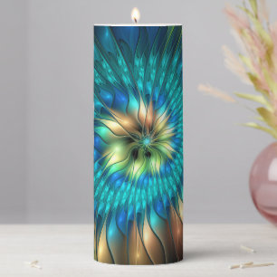 Luminous Fantasy Flower, Colorful Abstract Fractal Pillar Candle
