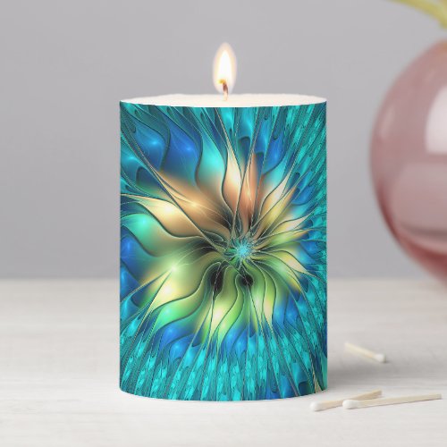 Luminous Fantasy Flower Colorful Abstract Fractal Pillar Candle