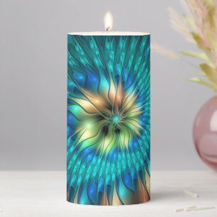 Luminous Fantasy Flower, Colorful Abstract Fractal Pillar Candle