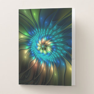 Luminous Fantasy Flower, Colorful Abstract Fractal Pocket Folder