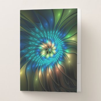 Luminous Fantasy Flower  Colorful Abstract Fractal Pocket Folder by GabiwArt at Zazzle