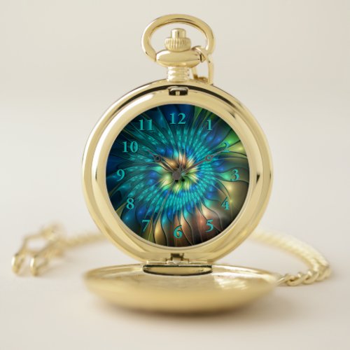 Luminous Fantasy Flower Colorful Abstract Fractal Pocket Watch