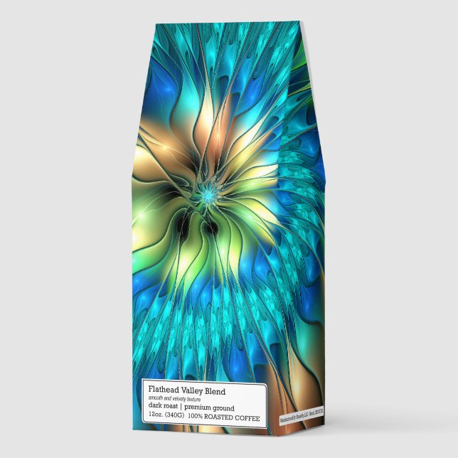 Luminous Fantasy Flower, Colorful Abstract Fractal Roasted Coffee (Front)