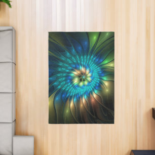 Luminous Fantasy Flower, Colorful Abstract Fractal Rug