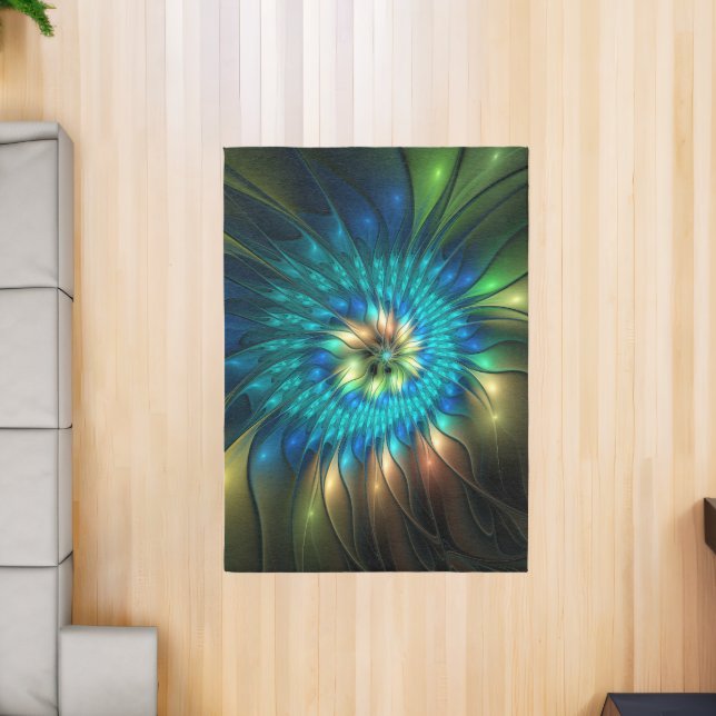 Luminous Fantasy Flower, Colorful Abstract Fractal Rug (Insitu (Indoor 2))
