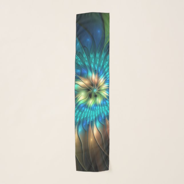 Luminous Fantasy Flower, Colorful Abstract Fractal Scarf (Front)