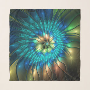 Luminous Fantasy Flower, Colorful Abstract Fractal Scarf