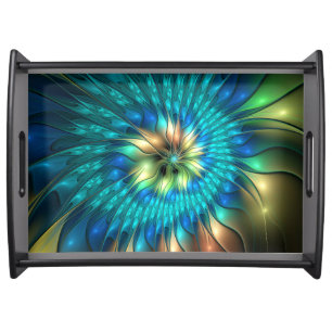Luminous Fantasy Flower, Colorful Abstract Fractal Serving Tray