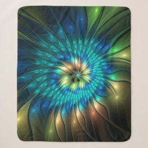 Luminous Fantasy Flower, Colorful Abstract Fractal Sherpa Blanket