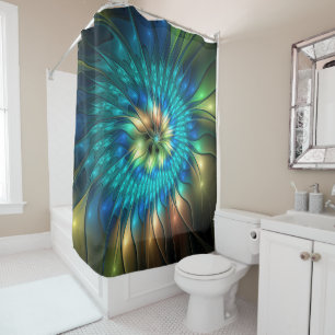 Luminous Fantasy Flower, Colorful Abstract Fractal Shower Curtain