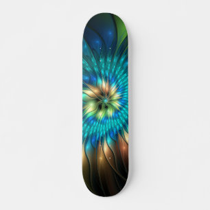 Luminous Fantasy Flower, Colorful Abstract Fractal Skateboard