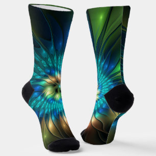 Luminous Fantasy Flower, Colorful Abstract Fractal Socks