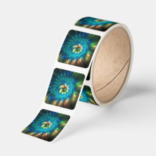 Luminous Fantasy Flower, Colorful Abstract Fractal Square Sticker